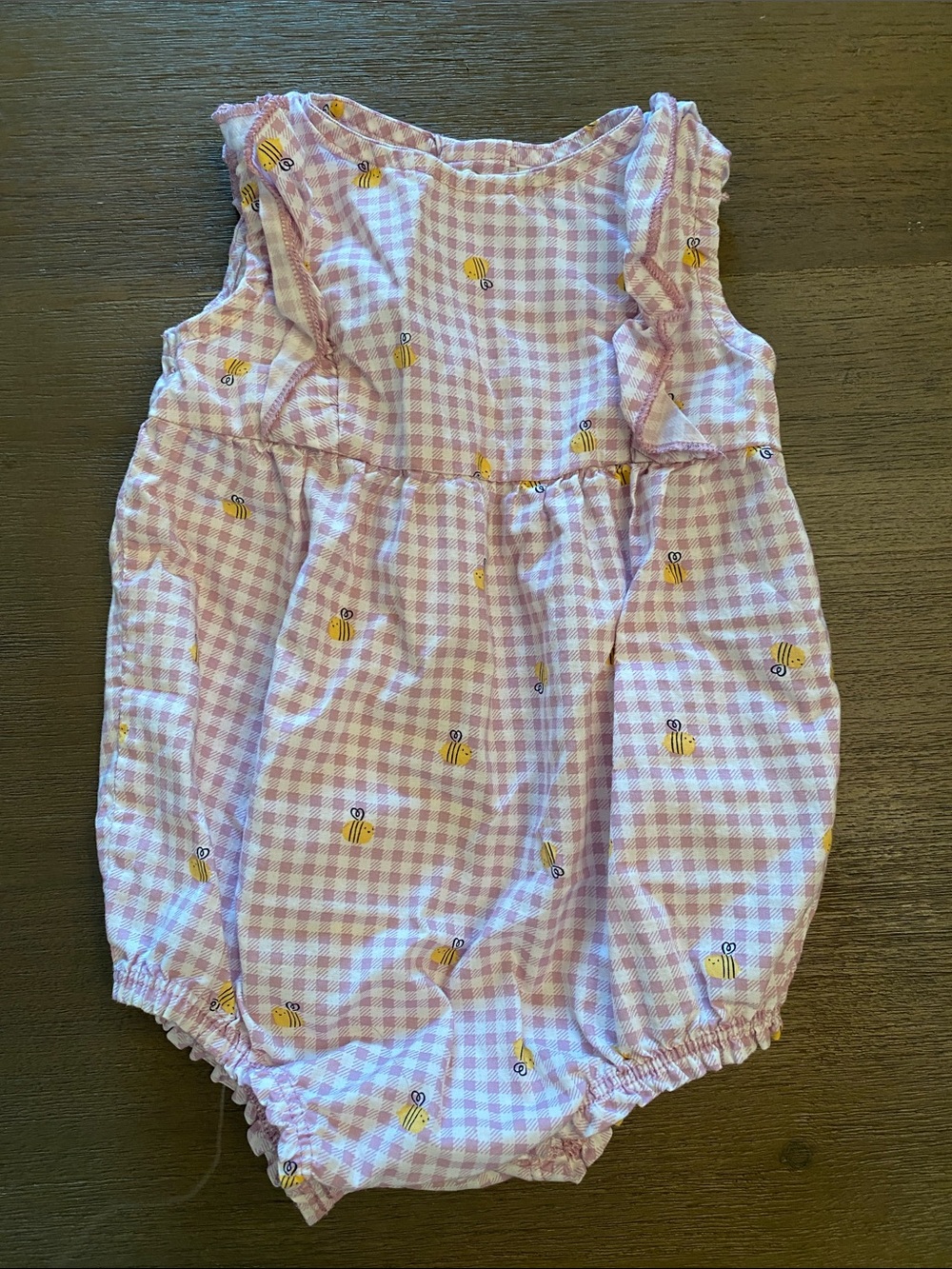 Carter's Pink Gingham Romper with Bee Motif